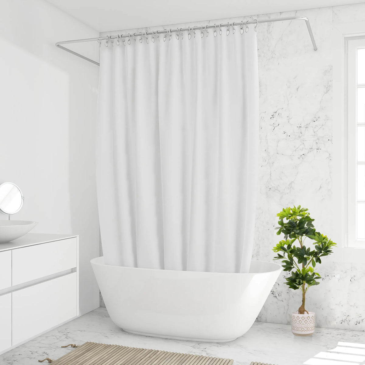Plante artificielle verte SCHEFFLERA dans un pot à motifs dans la salle de bain de hjh OFFICE