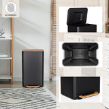 Poubelle CLEAN NATURA en noir avec couvercle en noyer, seau intérieur et poignée sur le dessous de hjh OFFICE