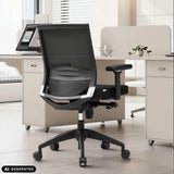 Siège de bureau de qualité professionnelle noir PORTO BASE avec dossier en maille et accoudoirs de hjh OFFICE (image générée par IA)
