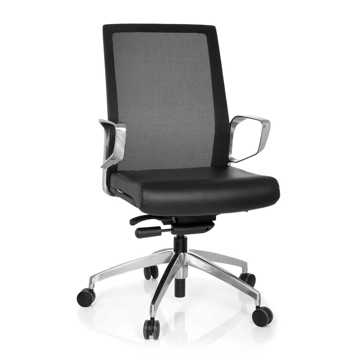 Siège de bureau de qualité professionnelle PROVIDER NET noir avec dossier en maille et base à cinq roulettes de hjh OFFICE – vue à 360° (vue de face 20°)