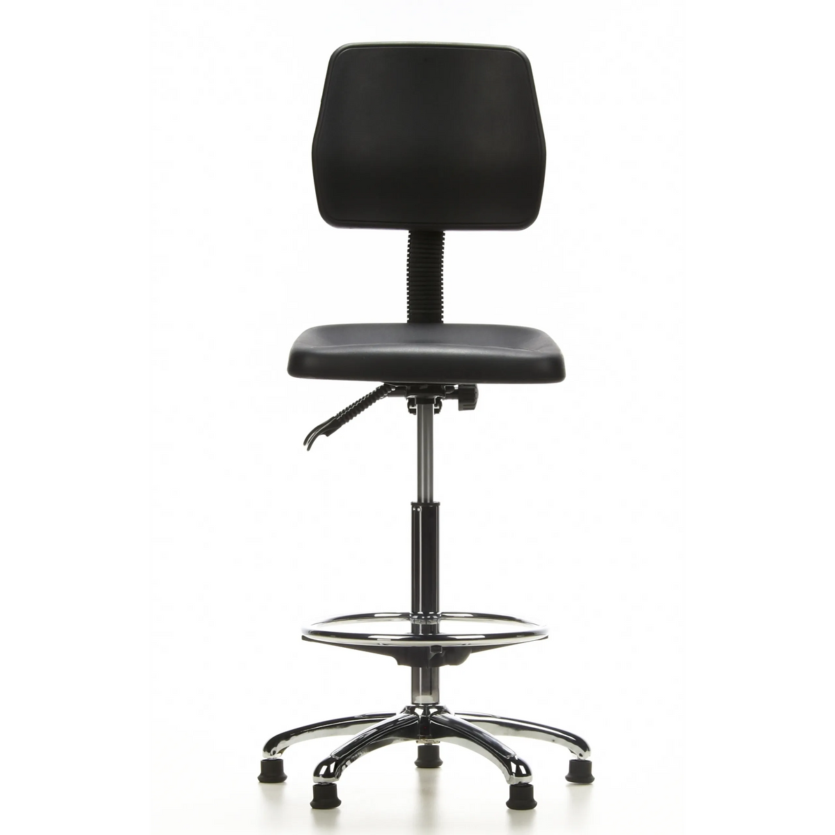 Chaise de comptoir TOP WORK 11 noire avec repose-pieds et piètement à cinq branches de hjh OFFICE – vue à 360° (vue de face 0°)