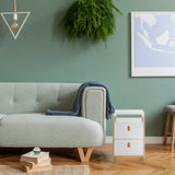 Table d'appoint blanche TAROLO III avec deux tiroirs et pieds en bois clair de hjh LIVING