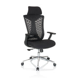 Siège de bureau de qualité professionnelle FALEO B noir avec dossier en maille et piètement à cinq roulettes de hjh OFFICE – vue à 360° (vue de trois quarts avant 30°)