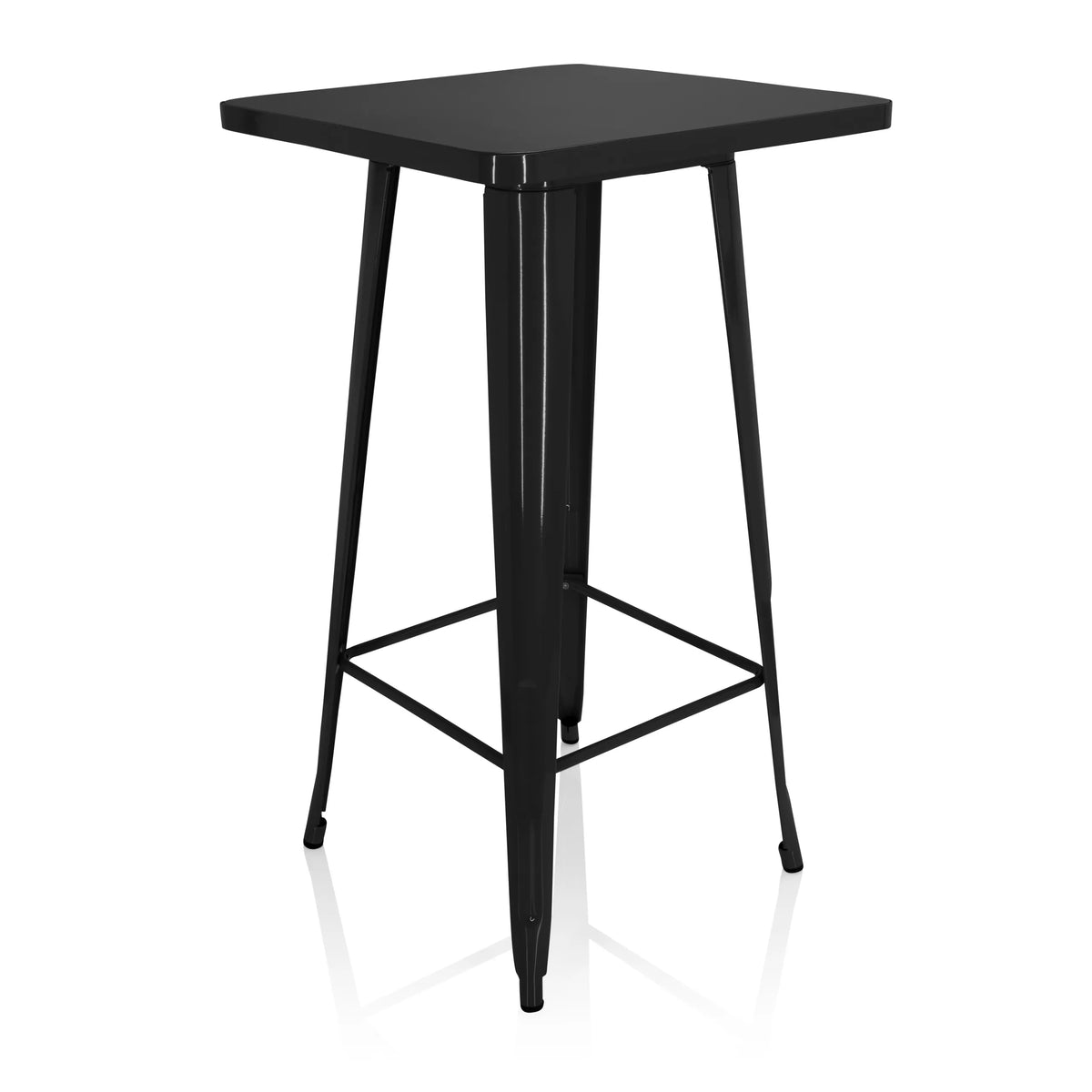 Table de bar noire VANTAGGIO HIGH T avec plateau carré et deux traverses de hjh OFFICE – vue à 360° (vue de trois quarts avant 40°)