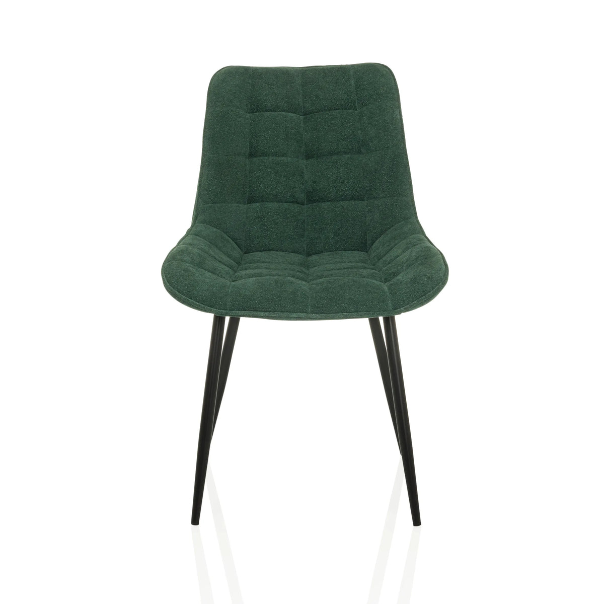 Chaise de salle à manger ELARIS couleur pétrole avec rembourrage capitonné et pieds noirs de hjh LIVING – vue à 360° (vue de face 0°)