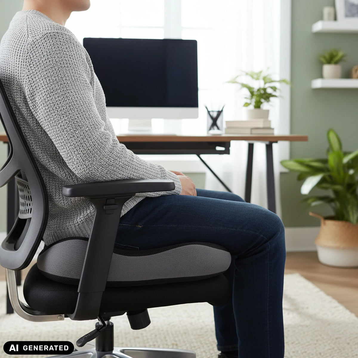 Coussin de siège MEDISIT VI noir sur une chaise de bureau de hjh OFFICE (image générée par IA)