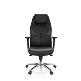Siège de direction de qualité professionnelle FERRARA noir avec appui-tête intégré et base à cinq roulettes de hjh OFFICE – vue à 360° (vue de face 0°)