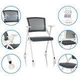 Chaise pliante PRIORITY II W grise avec dossier en maille, pieds blancs et roulettes de hjh OFFICE