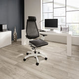 Siège de bureau haut de gamme GENIDIA PRO WHITE en noir avec dossier en maille et piètement blanc de hjh OFFICE