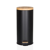 Poubelle CLEAN BAMBOO en noir mat avec couvercle et pédale en bambou de hjh OFFICE
