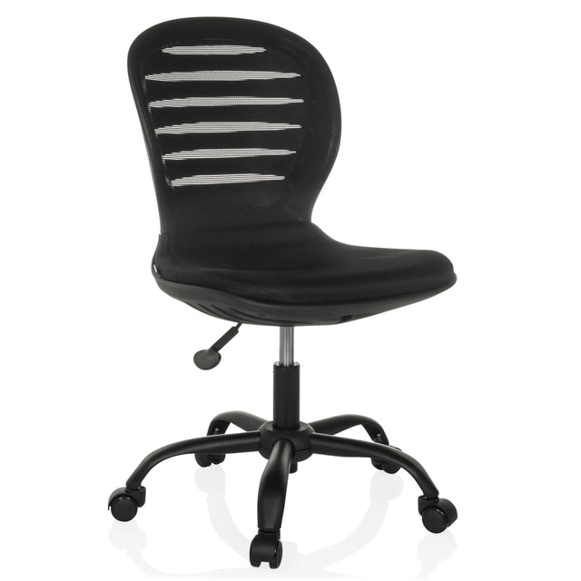 Schwarzer Homeoffice-Bürostuhl CASLA mit Netzrückenlehne und fünf Rollen von hjh OFFICE