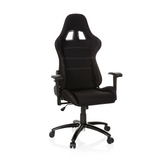 Fauteuil Gamer noir GAME FORCE avec appui-tête, accoudoirs et base à cinq roulettes de hjh OFFICE – vue à 360° (vue de face 20°)