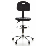 Chaise de comptoir noire TOP WORK 23 avec repose-pieds et piètement à cinq roulettes de hjh OFFICE – vue à 360° (vue de face 0°)