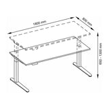 Dessin technique du bureau XBHM 19 SS de 180 × 80 cm de hjh OFFICE PRO