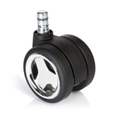 Roulettes 5x ROLO GAME No-Noise 11mm/60mm noires pour sols durs avec détails chromés de hjh OFFICE – vue à 360° (vue de face 0°)