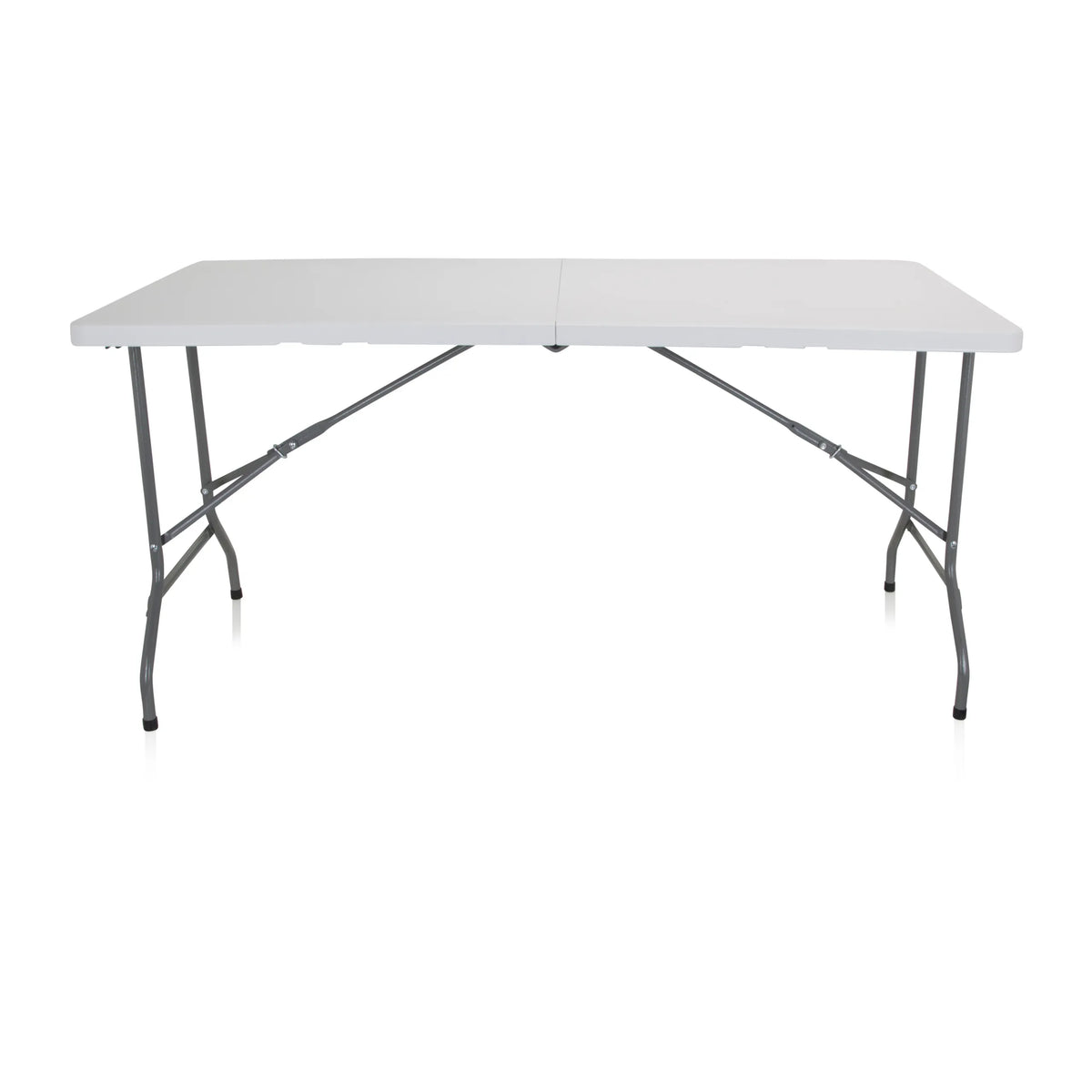 Table pliante blanche EASY UP MULTI II avec plateau rectangulaire et structure en métal de hjh OFFICE – vue à 360° (vue de face 0°)