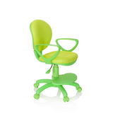 Chaise pivotante pour des enfants KID COLOUR verte avec accoudoirs et piètement à cinq roulettes de hjh OFFICE – vue à 360° (vue de trois quarts avant 60°)