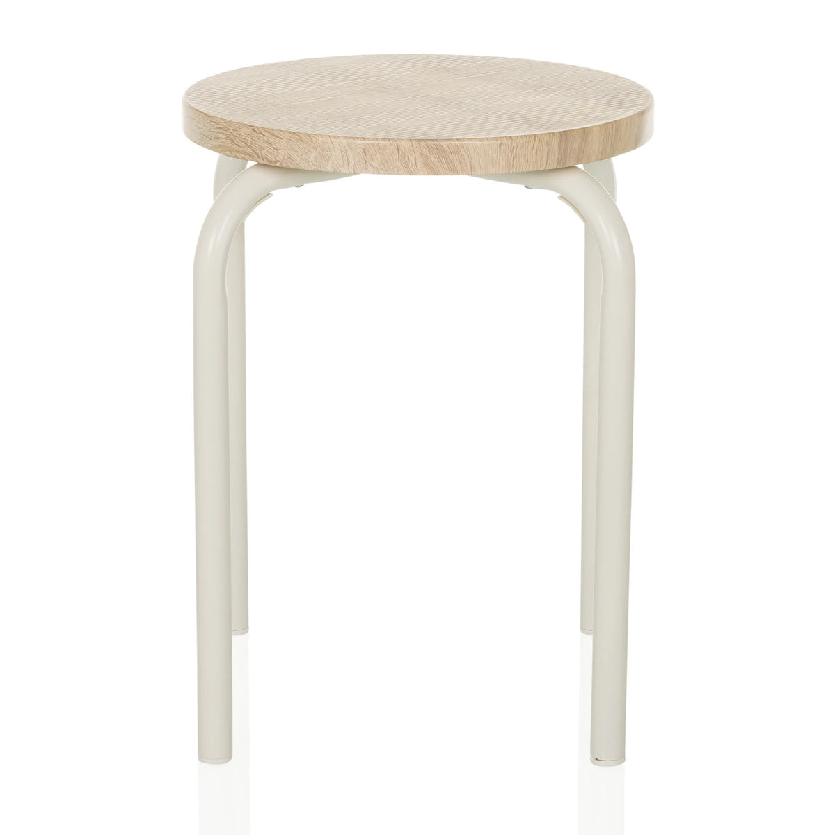 Tabouret ALRANDA en blanc avec assise ronde effet chêne de hjh LIVING – vue à 360° (vue de face 0°)