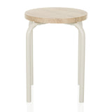 Tabouret ALRANDA en blanc avec assise ronde effet chêne de hjh LIVING – vue à 360° (vue de face 0°)