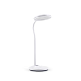 Lampe de bureau Lumanova D5 blanche avec un pied rond et une tête de lampe plate et circulaire de hjh OFFICE – vue à 360° (vue de face 0°)