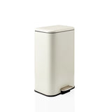 Poubelle Clean 1 beige avec ouverture à pédale et couvercle plat de hjh OFFICE – vue à 360° (vue de trois quarts avant 45°)