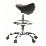 Tabouret de selle TOP WORK 13 noir avec repose-pieds et base à cinq roulettes de hjh OFFICE – vue à 360° (vue de profil 80°)