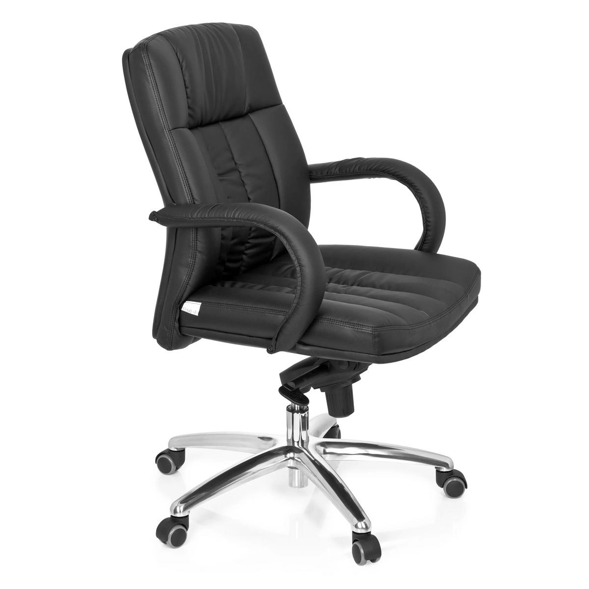 Siège pivotant XXL G 100 noir avec rembourrage capitonné et piètement à cinq roulettes de hjh OFFICE – vue à 360° (vue de trois quarts avant 60°)