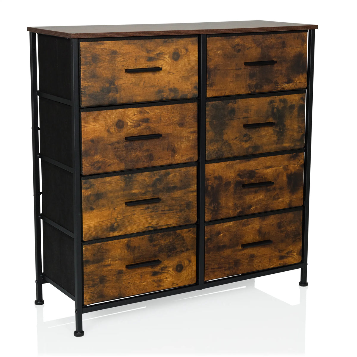 Commode RAGALA LIGHT en chêne fumé avec huit tiroirs et structure en métal noir de hjh LIVING – vue à 360° (vue de trois quarts avant 30°)