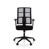 Siège de bureau de qualité professionnelle SPINIO noir avec dossier en maille et piètement à cinq roulettes de hjh OFFICE – vue à 360° (vue de face 0°)
