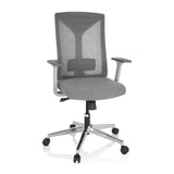 Siège de bureau de qualité professionnelle HALIFAX gris avec dossier en maille et base à cinq roulettes de hjh OFFICE – vue à 360° (vue de face 20°)