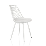 Weißer Outdoor-Stuhl BEGIO S mit gitterförmiger Rückenlehne und vier Beinen von hjh LIVING – 360-Grad-Ansicht (schräge Frontansicht 60°)