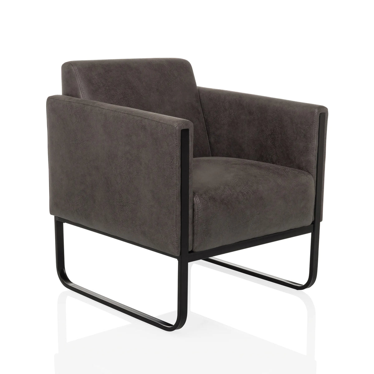 Fauteuil de salon Aruba Retro gris avec accoudoirs et structure noire de hjh OFFICE – vue à 360° (vue de trois quarts avant 30°)