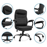 Siège pivotant RELAX XXL B noir en similicuir avec vues détaillées des accoudoirs et du pied en étoile de hjh OFFICE