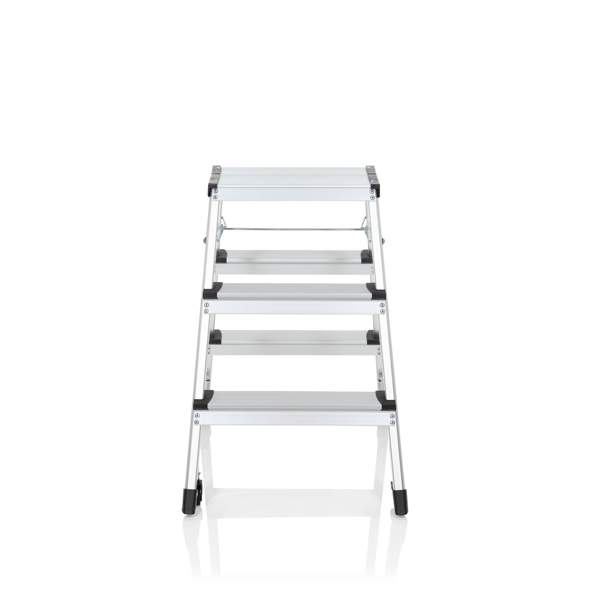 Échelle pliante SOLID IV argentée en aluminium avec trois marches de hjh OFFICE – vue à 360° (vue de face 0°)
