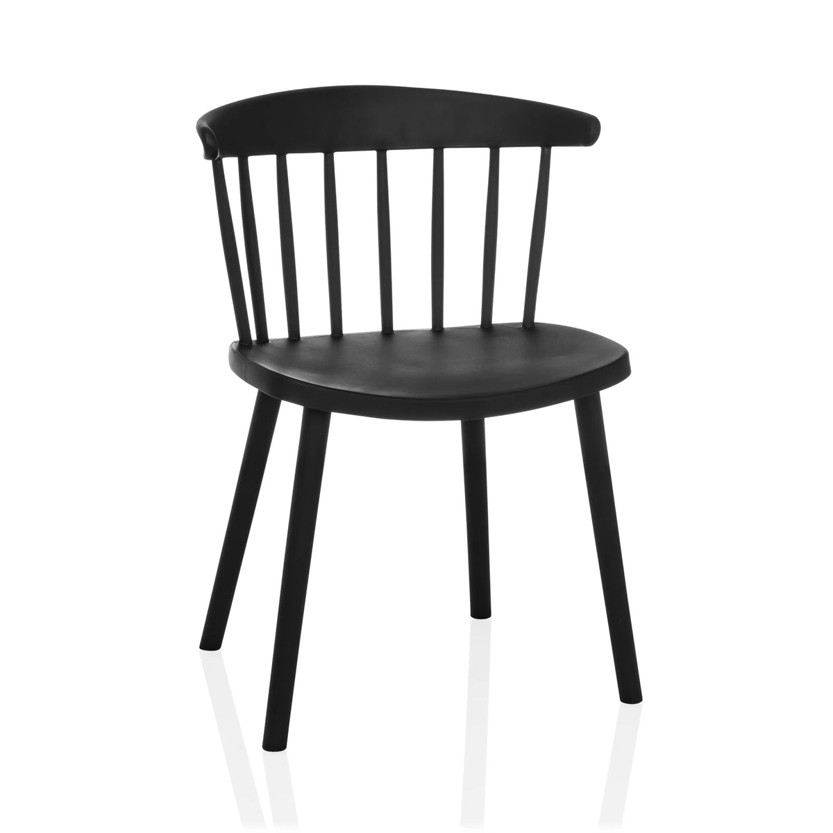Chaise de salle à manger noire ARTIFO RIB avec dossier et quatre pieds de hjh LIVING – vue à 360° (vue de face 15°)