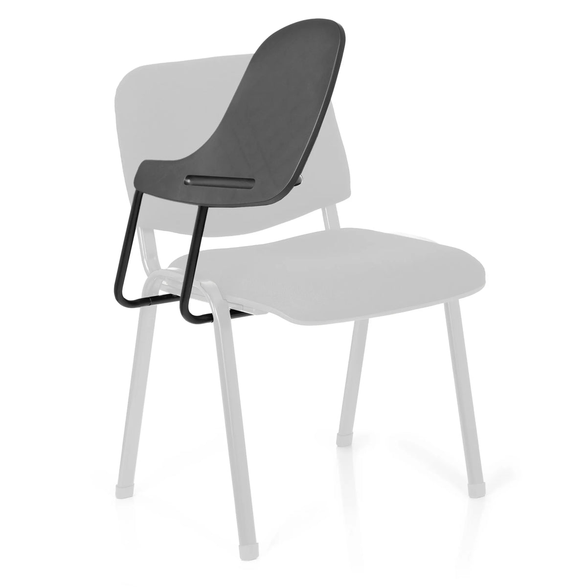 Chaise à quatre pieds TABLET XT 600 noire avec tablette d'écriture attachée de hjh OFFICE – vue à 360° (vue de trois quarts avant 40°)