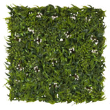 Tapis végétal vert MORE GREEN I avec des feuilles de fougère et de petites fleurs blanches de hjh OFFICE – vue à 360° (vue de face 0°)