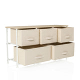 Commode beige FOLDAR avec cinq tiroirs en tissu et structure métallique blanche de hjh LIVING
