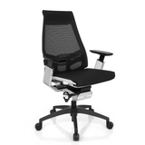 Siège de bureau professionnel GENIDIA SMART WHITE CM noir, dossier maille et base à 5 roulettes de hjh OFFICE – vue à 360° (vue de trois quarts avant 40°)