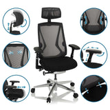 Siège de bureau haut de gamme INSPERO en noir avec accoudoirs et appui-tête réglables de hjh OFFICE