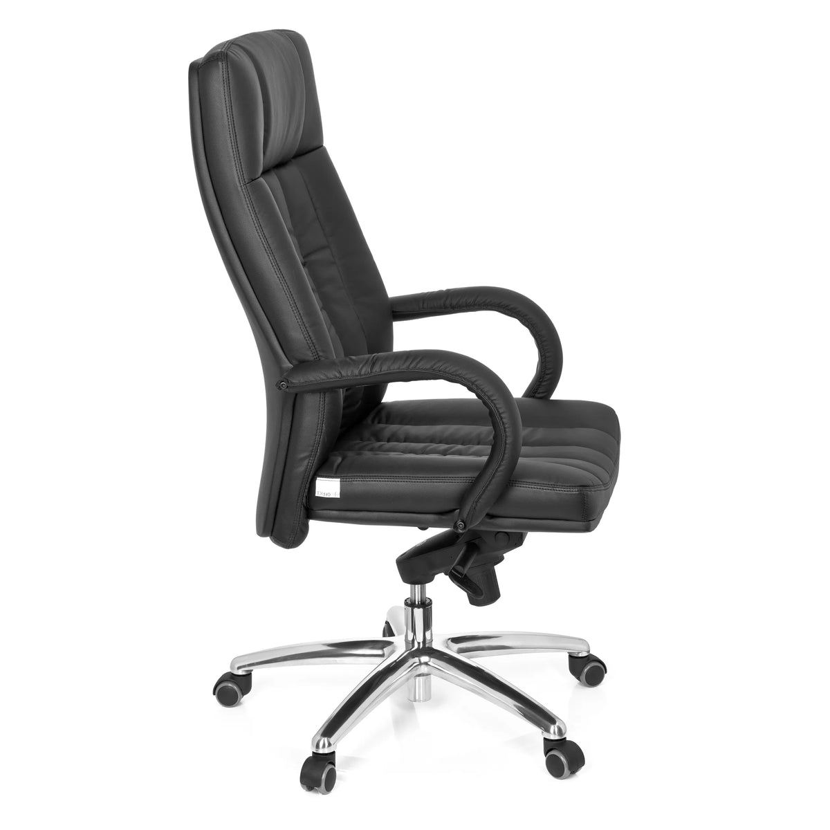 Siège pivotant XXL G 300 noir avec surpiqûres, accoudoirs et piètement à cinq roulettes de hjh OFFICE – vue à 360° (vue de profil 80°)