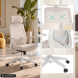 Siège de bureau à domicile MIKEO W beige avec dossier en maille et appui-tête à un bureau de hjh OFFICE