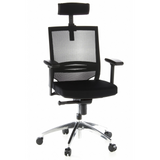 Siège de bureau de qualité professionnelle PORTO MAX noir, dossier maille, appuie-tête et base à 5 roulettes de hjh OFFICE – vue à 360° (vue de face 20°)