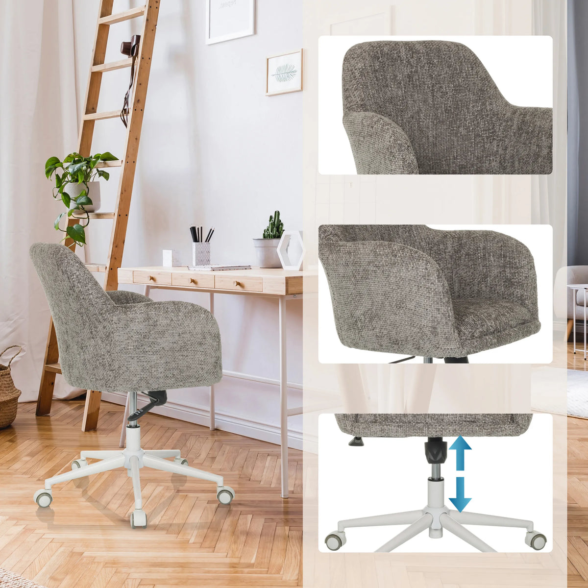 Croix de pied réglable en hauteur et housse grise du Siège de bureau à domicile SOLAO HOME de hjh LIVING