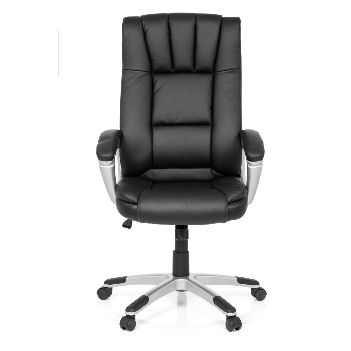 Siège de bureau à domicile RELAX CL150 noir avec revêtement matelassé et base à cinq roulettes de MyBuero – vue à 360° (vue de face 0°)