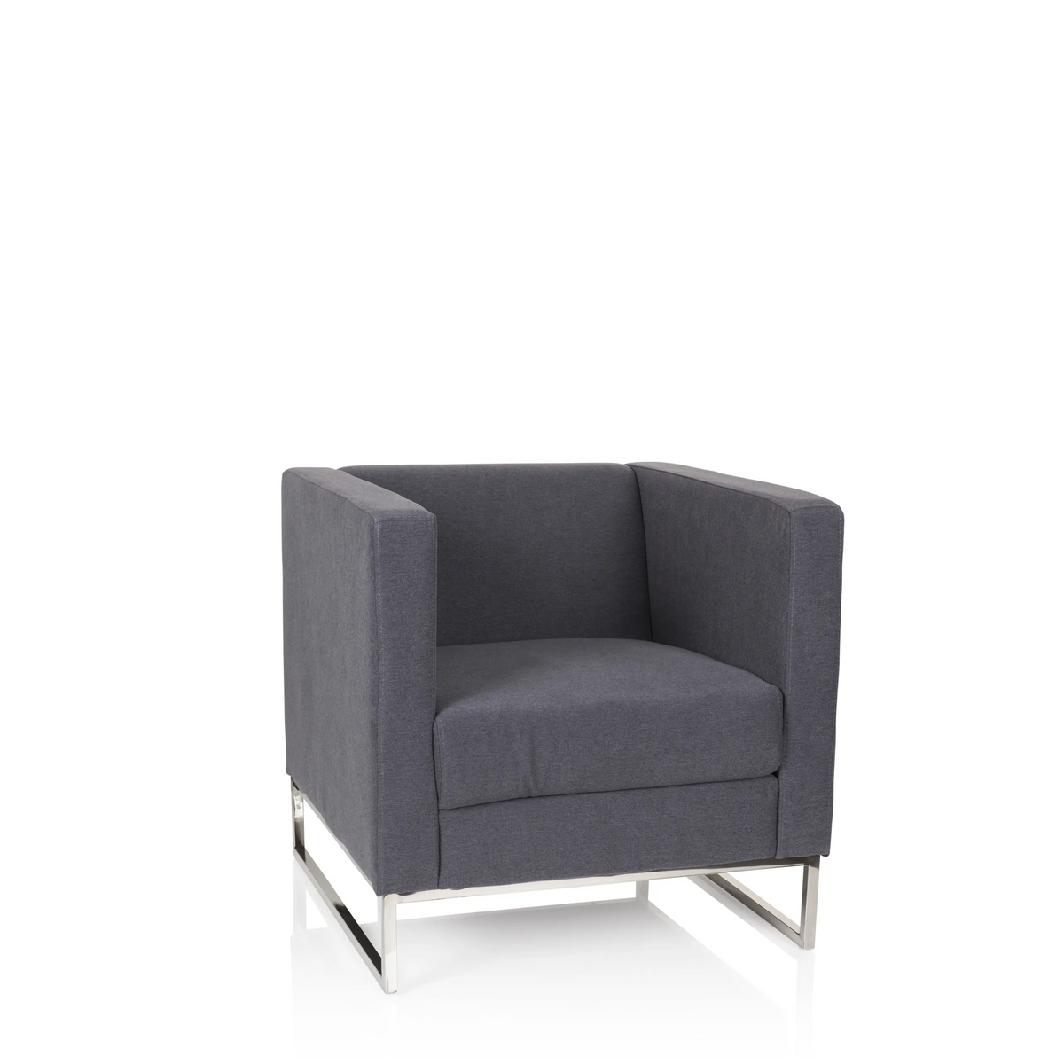 Fauteuil rembourré BARBADOS gris foncé au design carré et structure métallique de hjh OFFICE – vue à 360° (vue de face 20°)