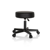 Tabouret pivotant noir OPERATOR I avec assise rembourrée et piètement à cinq roulettes de hjh OFFICE – vue à 360° (vue de trois quarts avant 60°)