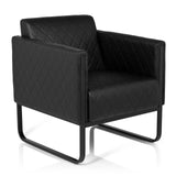 Fauteuil rembourré noir ARUBA BLACK avec surpiqûres en losange et piètement luge de hjh OFFICE – vue à 360° (vue de trois quarts avant 40°)