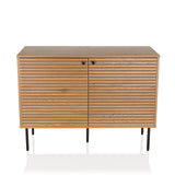 Buffet LINNO S en chêne avec façades cannelées et pieds en métal noir de hjh LIVING – vue à 360° (vue de face 0°)