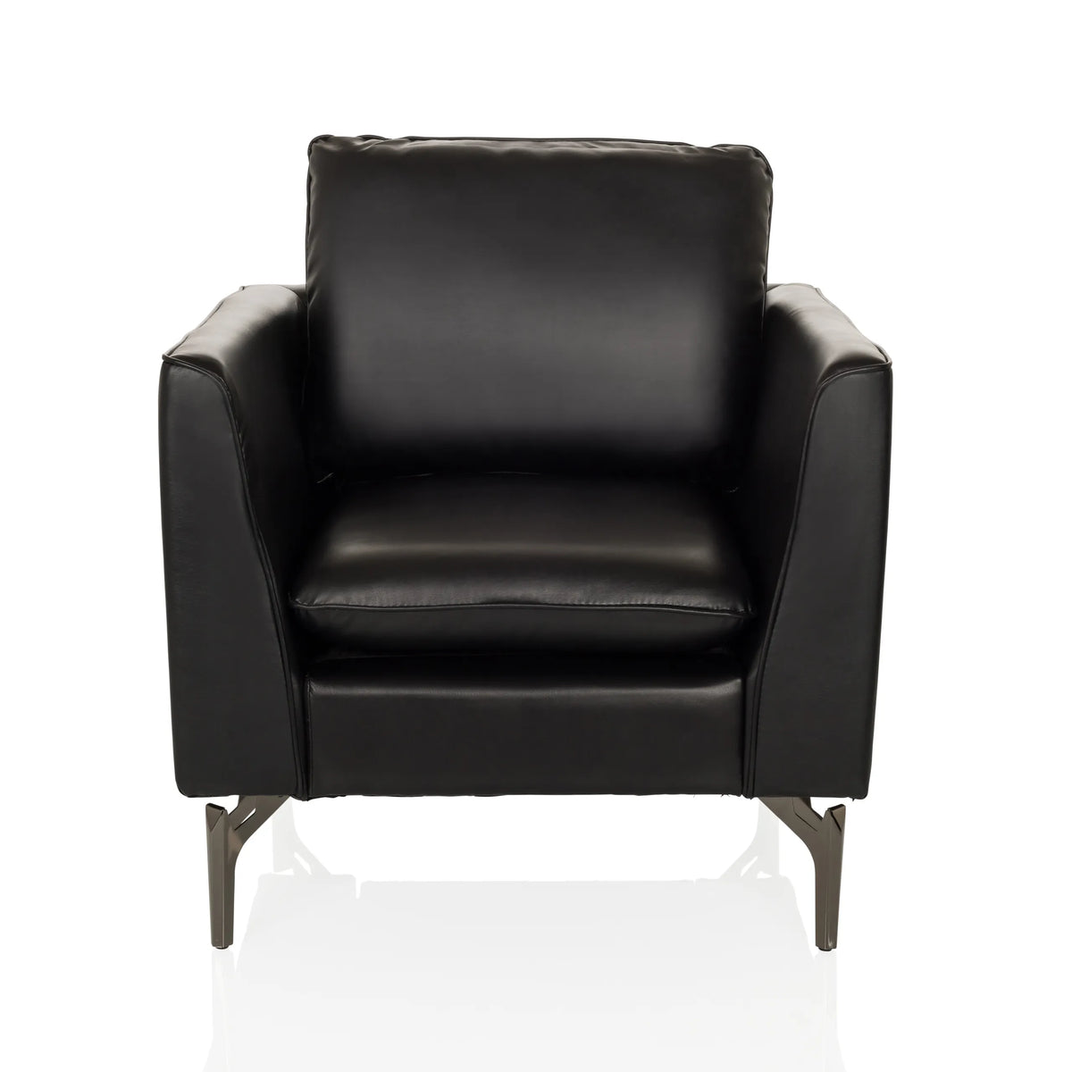 Fauteuil de salon BAVERO noir avec revêtement en similicuir et pieds en métal de hjh OFFICE – vue à 360° (vue de face 0°)